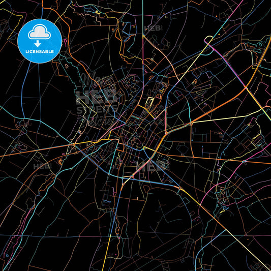 Sint-Truiden, Limburg, Belgium, colorful city map on black background