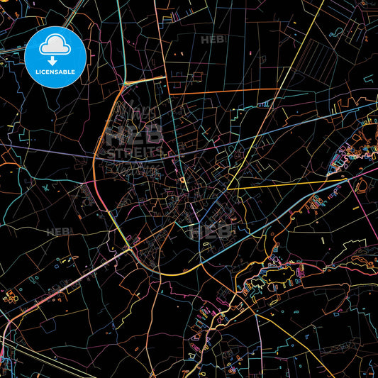 Geel, Antwerp, Belgium, colorful city map on black background