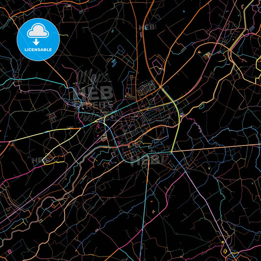 Ninove, East Flanders, Belgium, colorful city map on black background