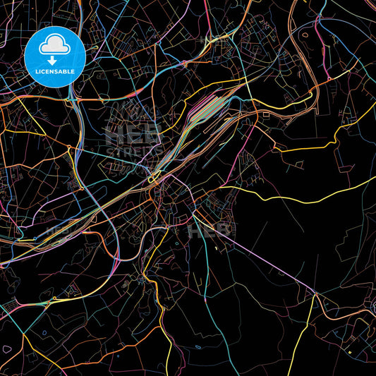Châtelet, Hainaut, Belgium, colorful city map on black background