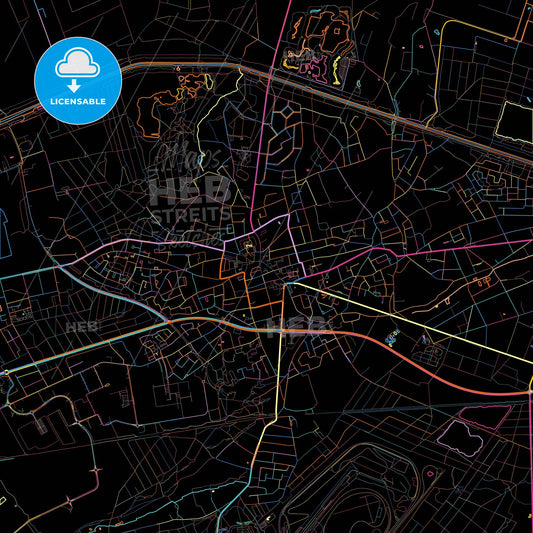 Lommel, Limburg, Belgium, colorful city map on black background