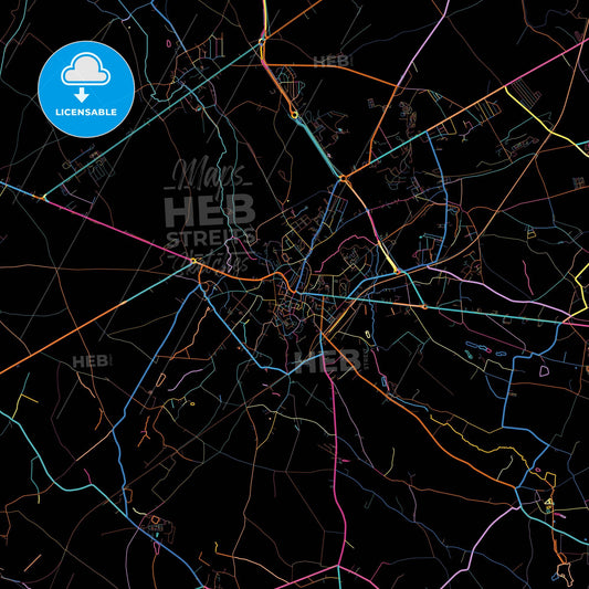 Binche, Hainaut, Belgium, colorful city map on black background