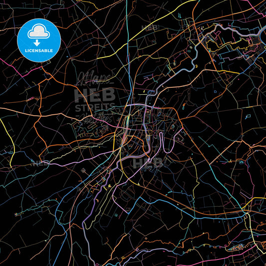 Geraardsbergen, East Flanders, Belgium, colorful city map on black background