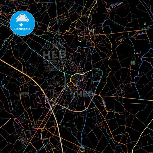 Bilzen, Limburg, Belgium, colorful city map on black background