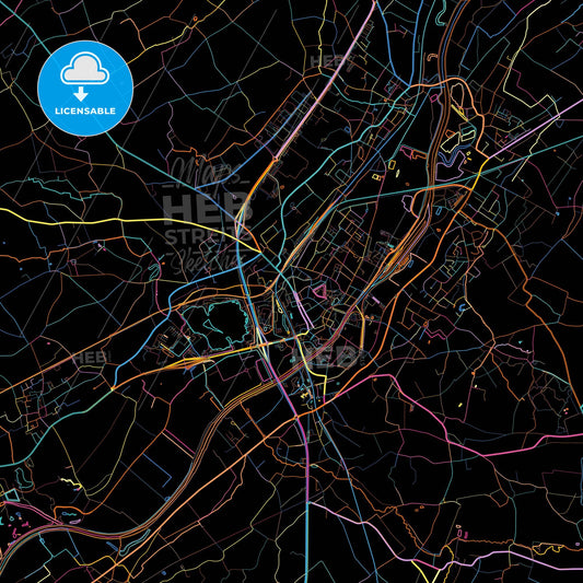 Oudenaarde, East Flanders, Belgium, colorful city map on black background