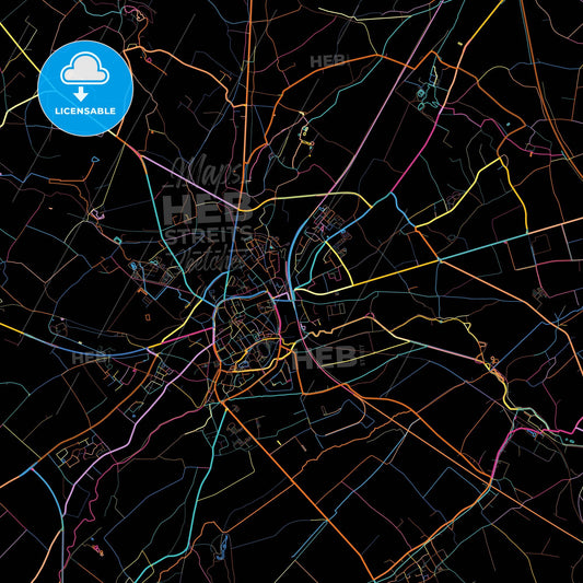 Tongeren, Limburg, Belgium, colorful city map on black background