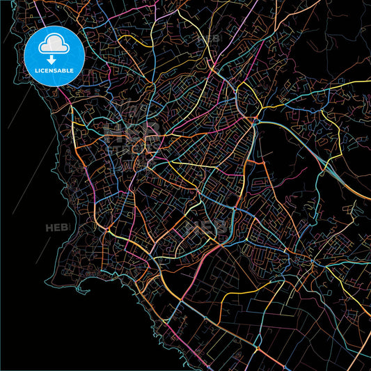 Paphos  , Pafos, Cyprus, colorful city map on black background