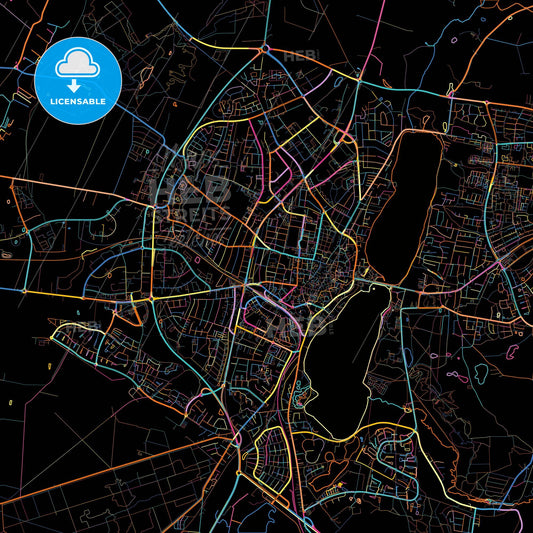 Viborg Municipality, Denmark, colorful city map on black background