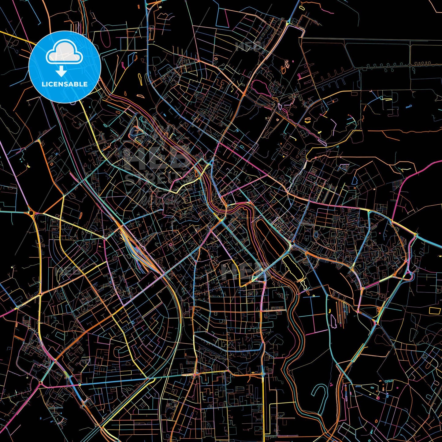 Tartu, Tartu, Estonia, colorful city map on black background