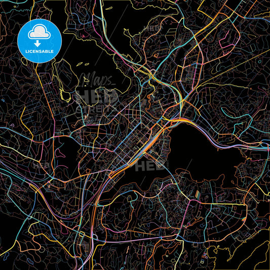 Jyväskylä, Finland, colorful city map on black background