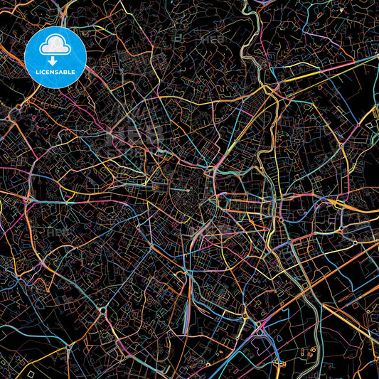 Montpellier, Hérault, France, colorful city map on black background