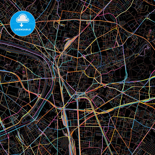 Saint-Denis, Seine-Saint-Denis, France, colorful city map on black background