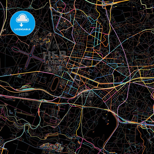 Versailles, Yvelines, France, colorful city map on black background