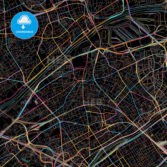 Colombes, Hauts-de-Seine, France, colorful city map on black background