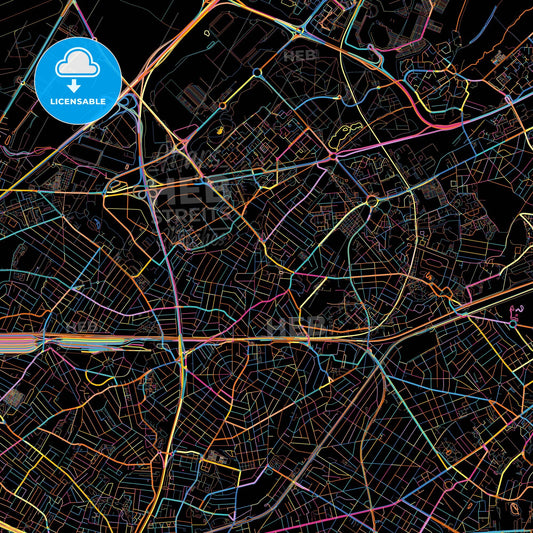 Aulnay-sous-Bois, Seine-Saint-Denis, France, colorful city map on black background