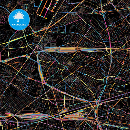 Drancy, Seine-Saint-Denis, France, colorful city map on black background