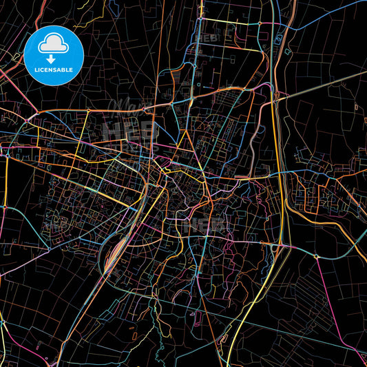 Colmar, Haut-Rhin, France, colorful city map on black background