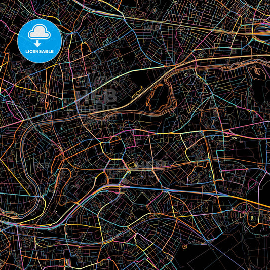 Noisy-le-Grand, Seine-Saint-Denis, France, colorful city map on black background