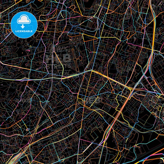Antony, Hauts-de-Seine, France, colorful city map on black background