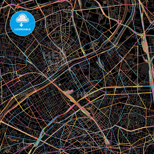 Clichy, Hauts-de-Seine, France, colorful city map on black background