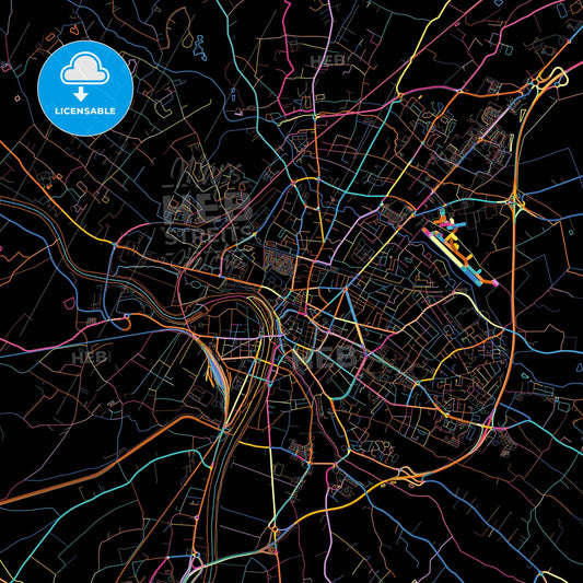 Montauban, Tarn-et-Garonne, France, colorful city map on black background