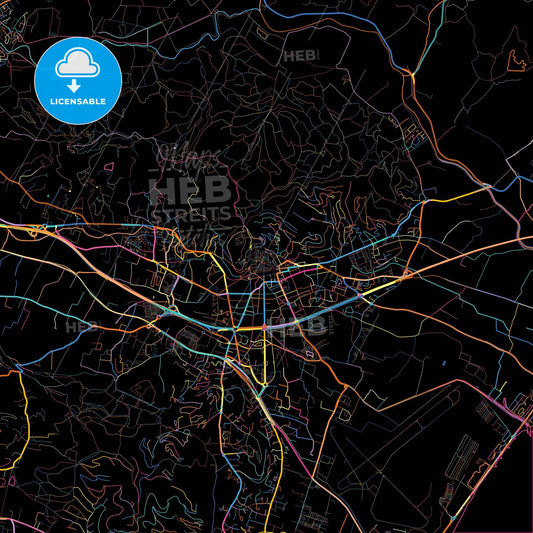 Hyères, Var, France, colorful city map on black background