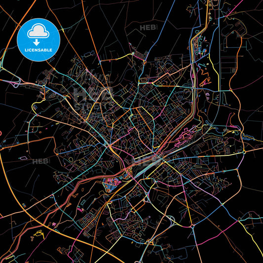 Saint-Quentin, Aisne, France, colorful city map on black background