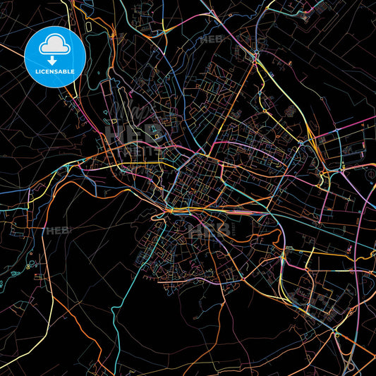 Beauvais, Oise, France, colorful city map on black background