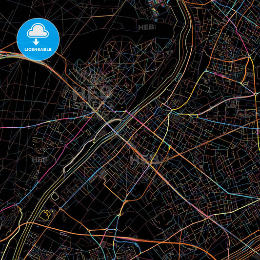 Sartrouville, Yvelines, France, colorful city map on black background