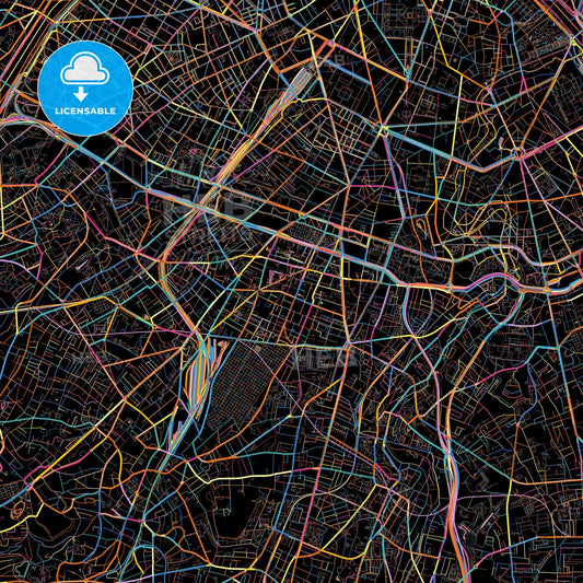 Montrouge, Hauts-de-Seine, France, colorful city map on black background