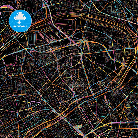 Gennevilliers, Hauts-de-Seine, France, colorful city map on black background
