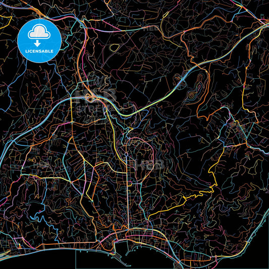 Le Cannet, Alpes-Maritimes, France, colorful city map on black background