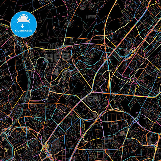 Marcq-en-Barœul, Nord, France, colorful city map on black background