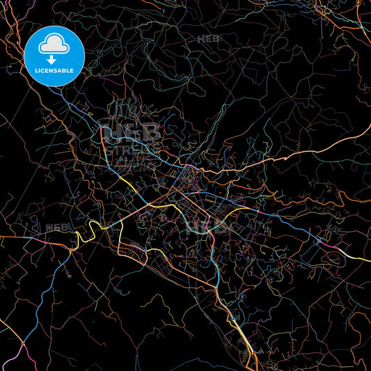 Draguignan, Var, France, colorful city map on black background