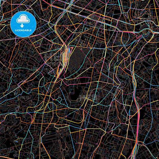 Bagneux, Hauts-de-Seine, France, colorful city map on black background