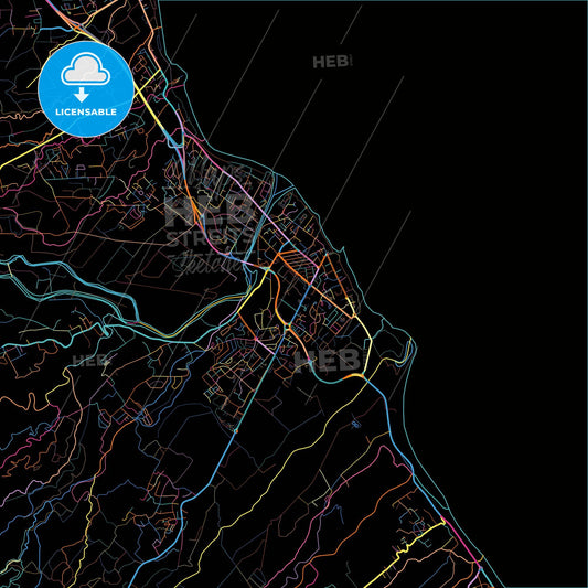 Saint-Benoît, Réunion, France, colorful city map on black background