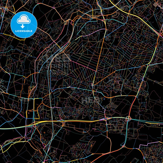 Sainte-Geneviève-des-Bois, Essonne, France, colorful city map on black background