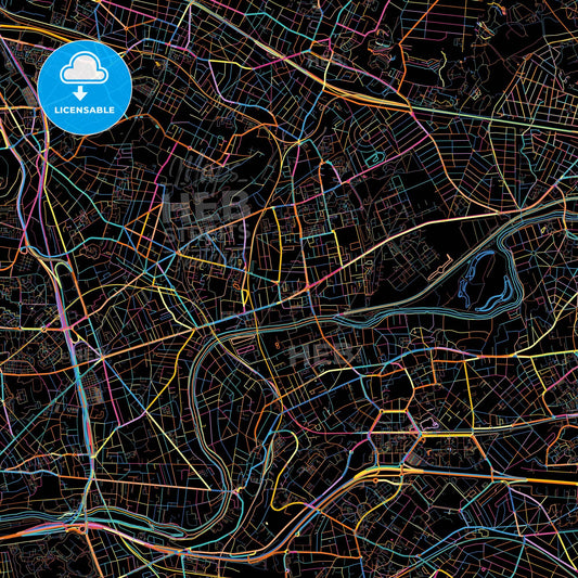 Neuilly-sur-Marne, Seine-Saint-Denis, France, colorful city map on black background