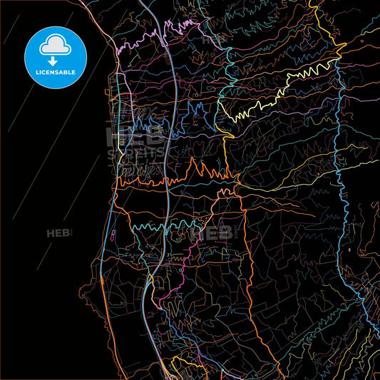 Saint-Leu, Réunion, France, colorful city map on black background