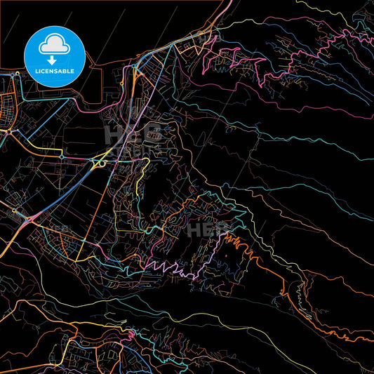 La Possession, Réunion, France, colorful city map on black background