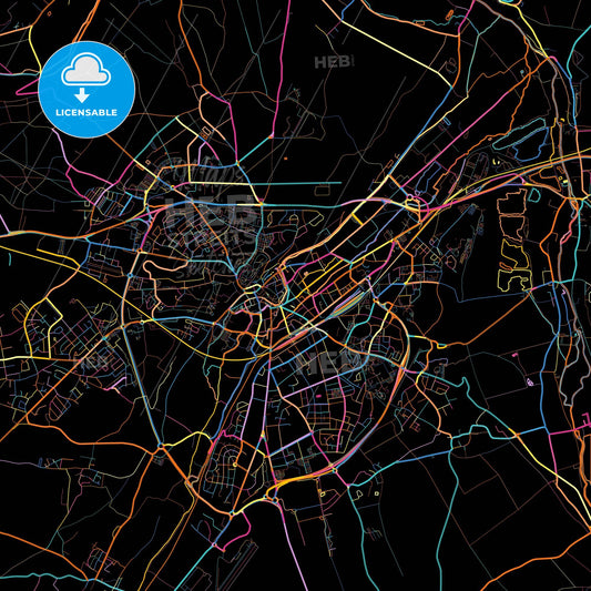 Dreux, Eure-et-Loir, France, colorful city map on black background