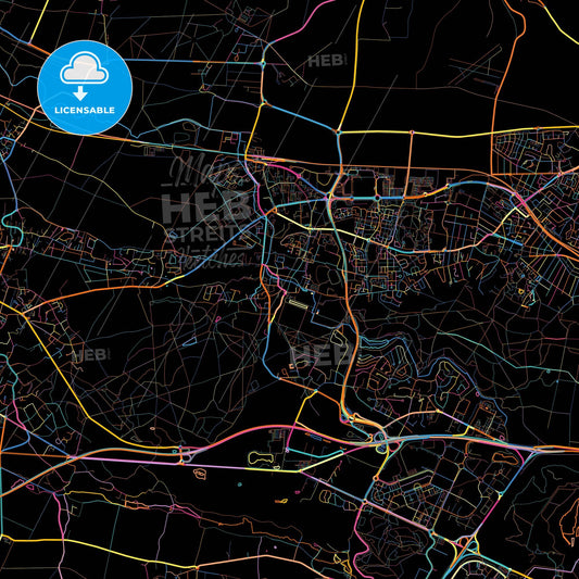 Plaisir, Yvelines, France, colorful city map on black background