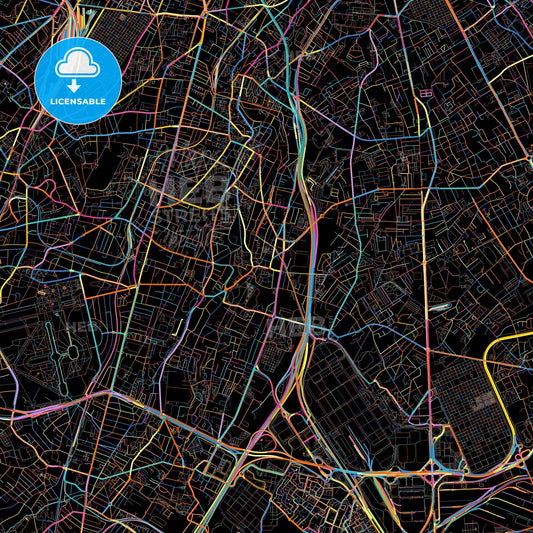 L Haÿ-les-Roses, Val-de-Marne, France, colorful city map on black background