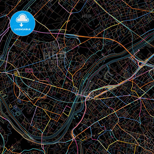 Chatou, Yvelines, France, colorful city map on black background