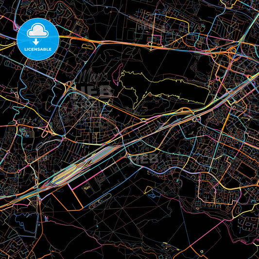 Trappes, Yvelines, France, colorful city map on black background