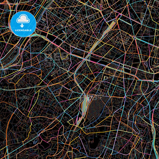Malakoff, Hauts-de-Seine, France, colorful city map on black background