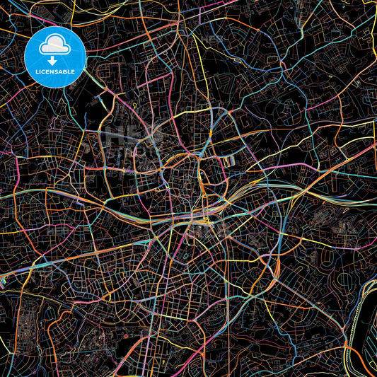 Essen, North Rhine-Westphalia, Germany, colorful city map on black background