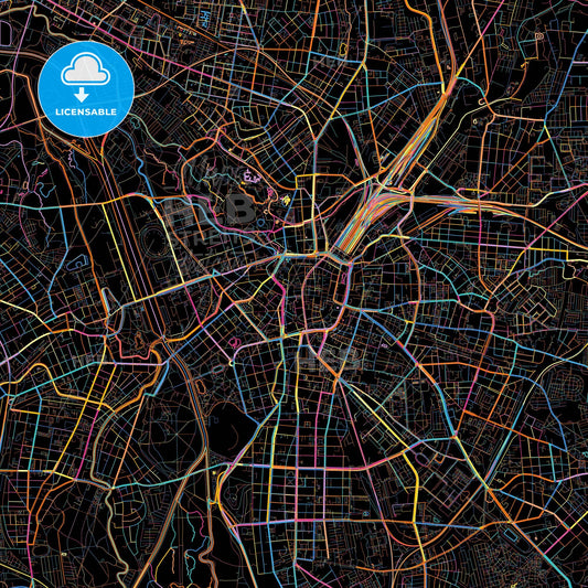 Leipzig, Saxony, Germany, colorful city map on black background