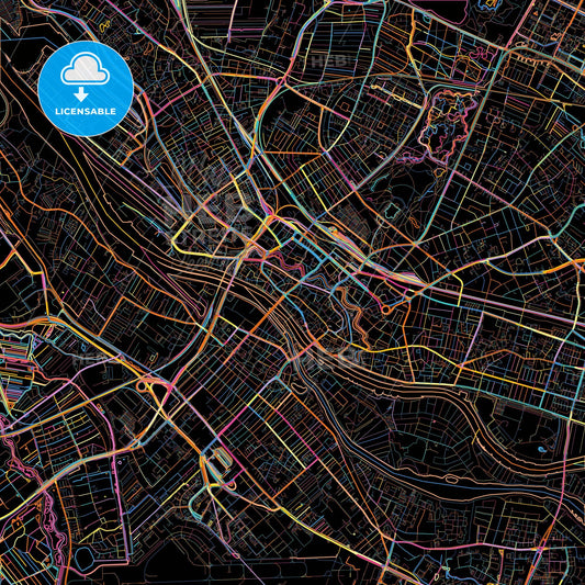 Bremen, Bremen, Germany, colorful city map on black background