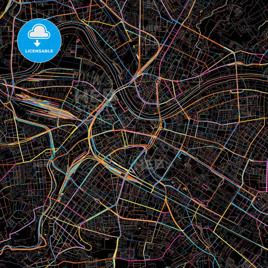 Dresden, Saxony, Germany, colorful city map on black background